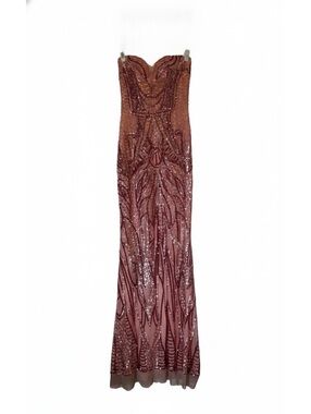 Strapless Sequin Embellished Evening Gown in Rose